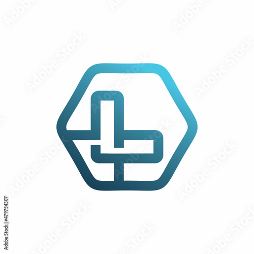 blue hexagon initial l letter logo design