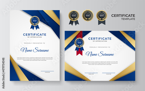 gradient elegant golden blue certificate design template