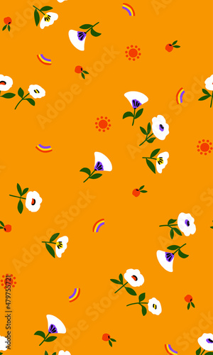 white flower pattern with yellow background