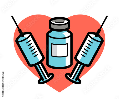 Vaccination theme vector illustration of a syringe with vial isolated over white, epidemic or pandemic coronavirus covid 19 or flu or SARS or any other vaccine, pharmacology concept.