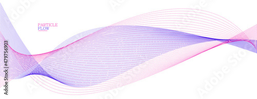 Tranquil vector abstract background with wave of flowing particles, easy and soft smooth curve lines dots in motion, airy and relaxing illustration.