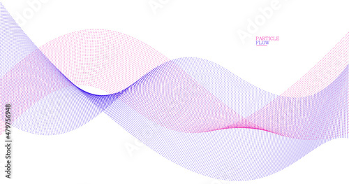 Tranquil vector abstract background with wave of flowing particles, easy and soft smooth curve lines dots in motion, airy and relaxing illustration.