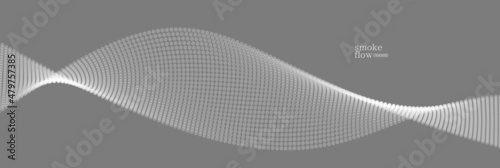 Vector abstract background with wave of flowing particles, smoke flowing grey design, smooth and soft relaxing image.