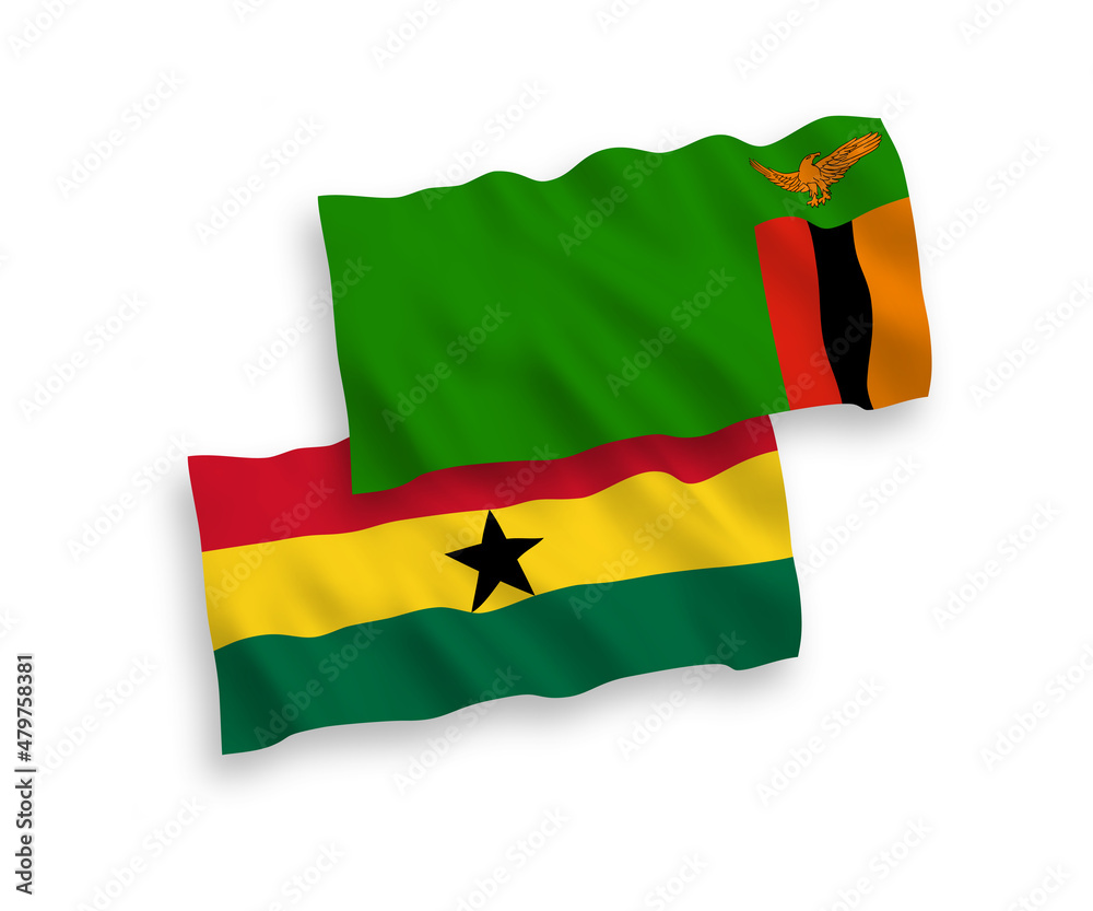Flags of Republic of Zambia and Ghana on a white background Flags of Republic of Zambia and Ghana on a white background