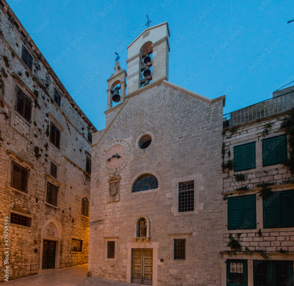 Evening view of St Barbara church in Sibenik, Croatia