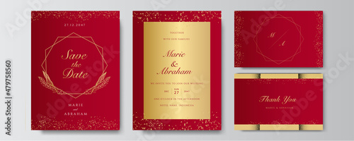 Premium elegant golden red wedding invitation design template
