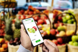 Fruit shopping with an application with the smartphone.