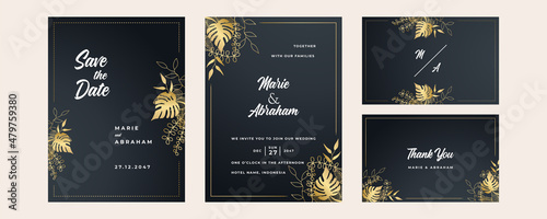 Premium elegant golden black wedding invitation design template