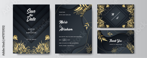 Premium elegant golden black wedding invitation design template