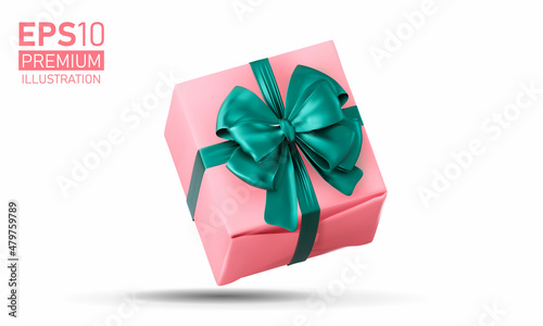 3d gift box wrapped with ribbon premium Vector