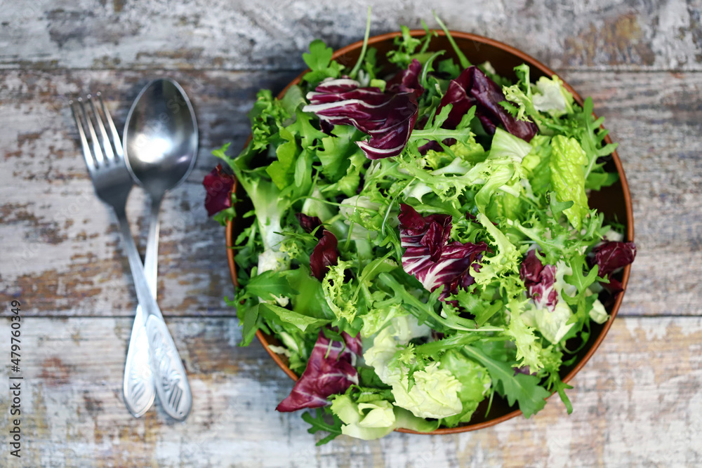 Fresh mix of salads in a bowl. Macro. Fresh mix of salads in a bowl. Macro.
