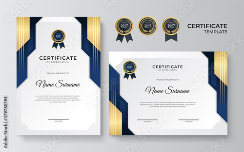 Elegant blue and gold diploma certificate template