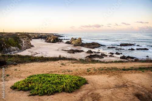 Beautiful landscape and seascape with rock formation in Samoqueira Beach, Alentejo, Portugal
