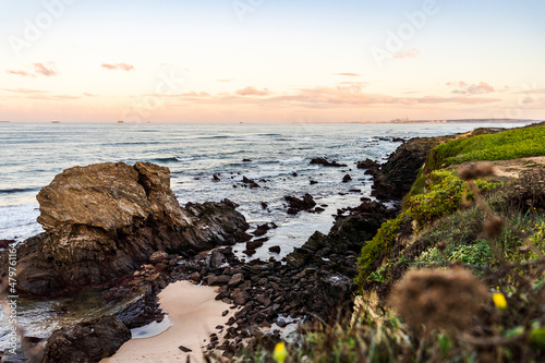 Beautiful landscape and seascape with rock formation in Samoqueira Beach, Alentejo, Portugal