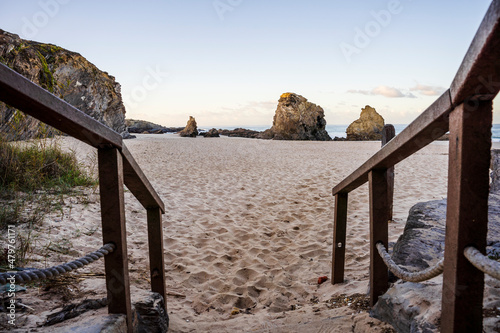 Beautiful landscape and seascape with rock formation in Samoqueira Beach, Alentejo, Portugal