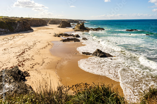 Beautiful landscape and seascape with rock formation in Samoqueira Beach  Alentejo  Portugal