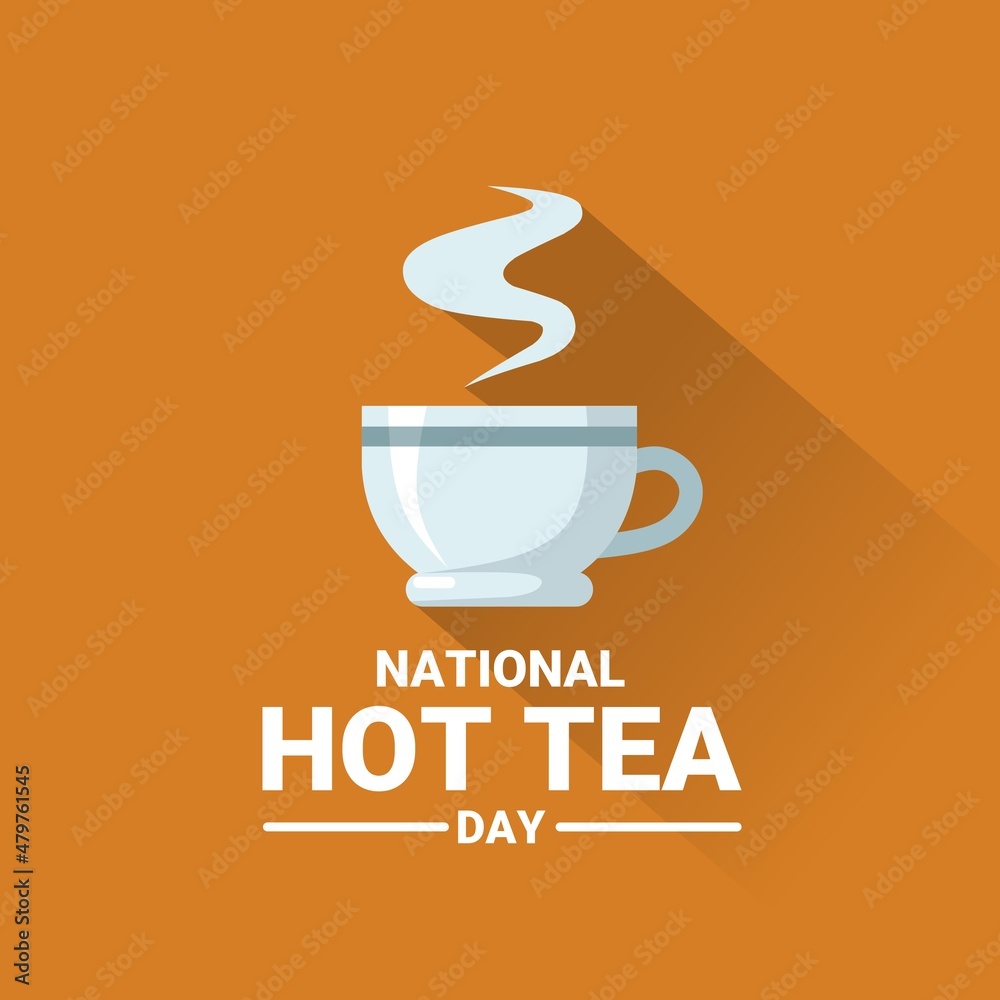 Vector illustration, flat style hot cup of tea with long shadow, as icon or  template, national hot tea day. Stock Vector | Adobe Stock