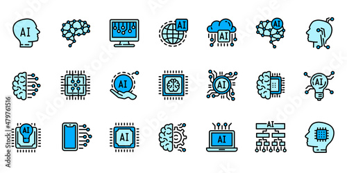 Artificial intelligence icons set outline vector. Robotic brain. People electronic