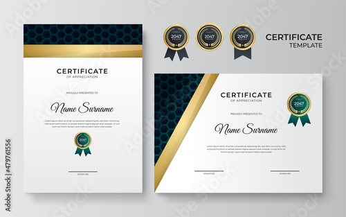 Modern dark green and gold certificate template design