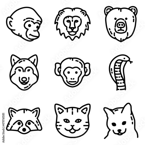 Animals Flat Icon Set Isolated On White Background