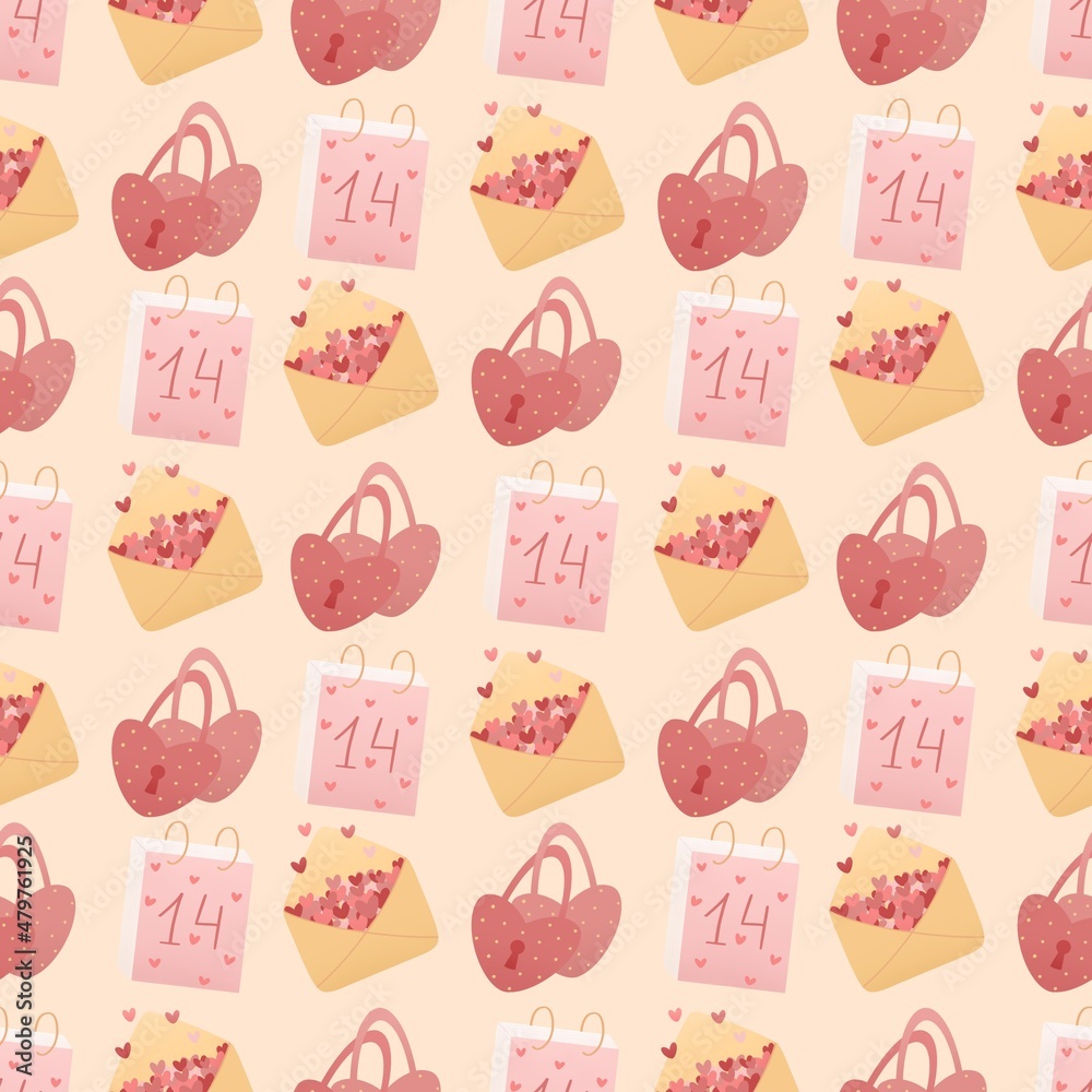cute pattern for valentines day - locks, calendars and envelopes for lovers cute pattern for valentines day - locks, calendars and envelopes for lovers