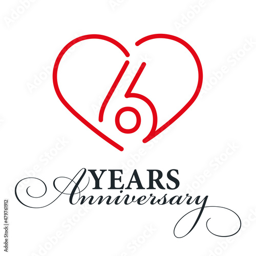 6 years anniversary celebration number six bounded by a loving heart red modern love line design logo icon white background