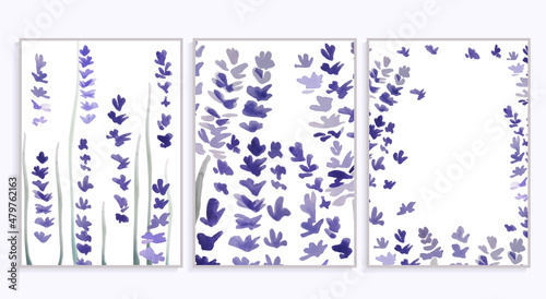 lavender flowers watercolor texture vector abstract background illustration set