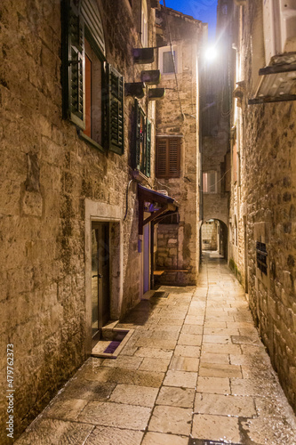 Evening view of an alley in Split, Croatia