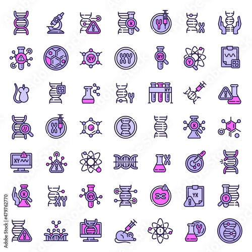 Genetic engineering icons set outline vector. Fractal genomics. Dna cell