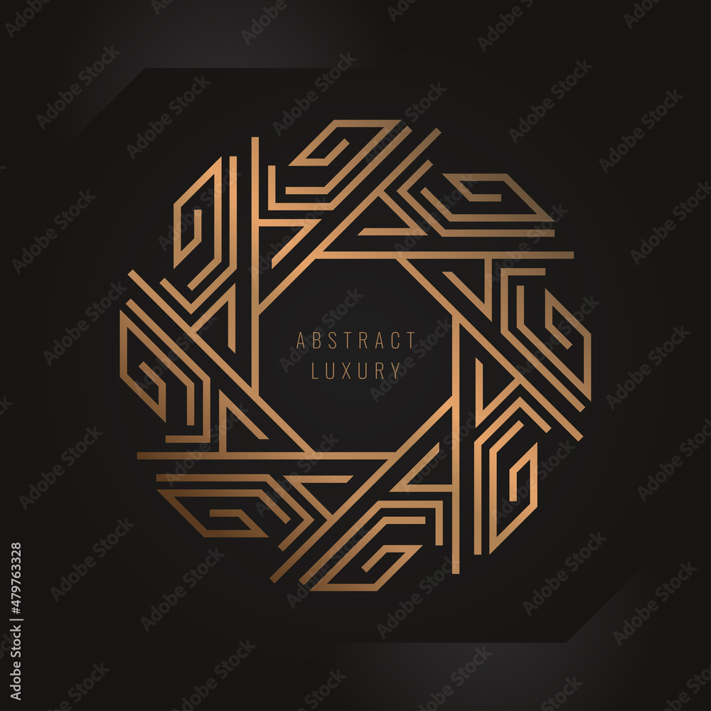 Abstract luxury gold line frame. Vector monogram design elements in trendy vintage and mono line style with space for text.