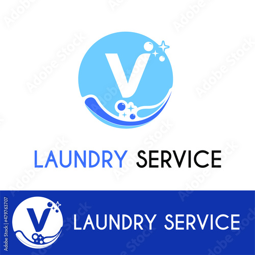 Initial v Letter with Bubble Splash Shine for Laundromat, Washing, Cleaning Service, housework, maid, Business logo idea	