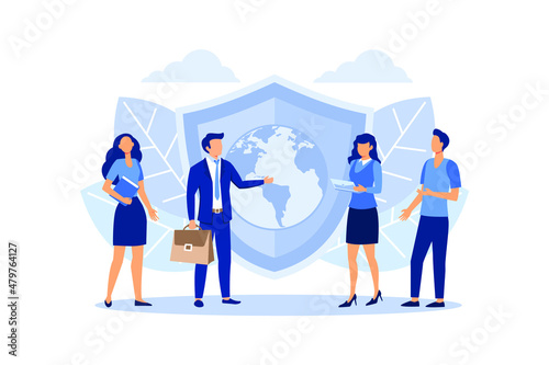planet earth protected, people save the planet flat vector illustration 