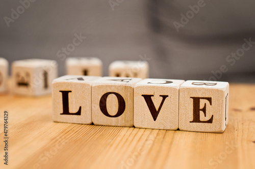 Love word written in wooden blocks