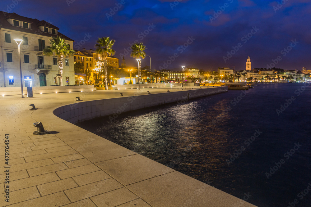 Evening view of Split harbor, Croatia