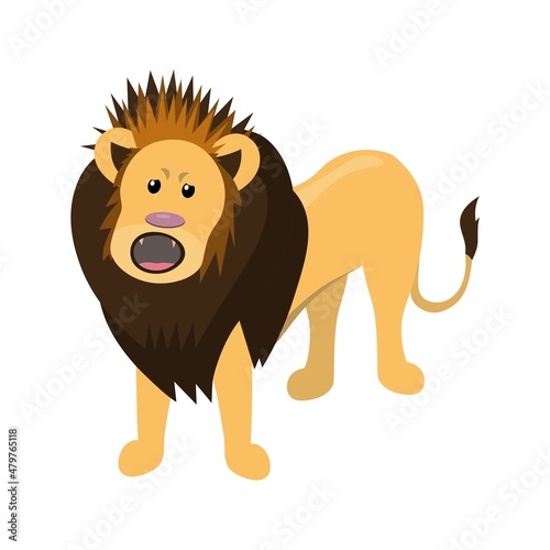 cute cartoon flat lion roaring  vector isolated on white  illustration for children