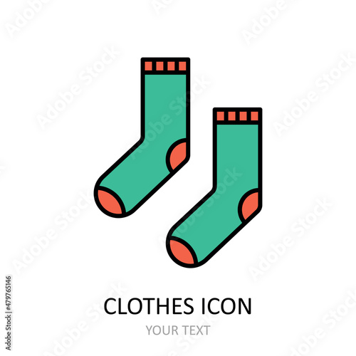 Vector illustration with socks icon. Outline drawing.