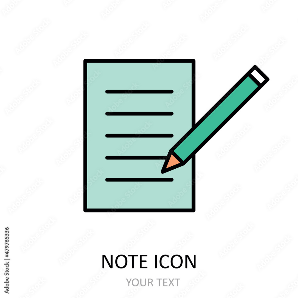 Vector illustration with note and pencil. Outline icon. Vector illustration with note and pencil. Outline icon.