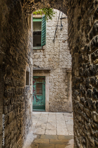 Narrow alley in the old town of Split, Croatia