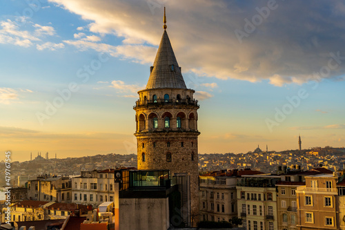 Istanbul Galata Tower view from top. Natural clouds and blue sky © Birol