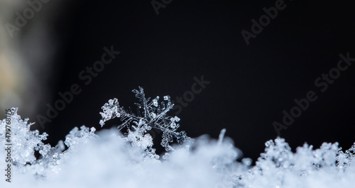 Beautiful ice crystal lies in the snow, Christmas And Winter Background 