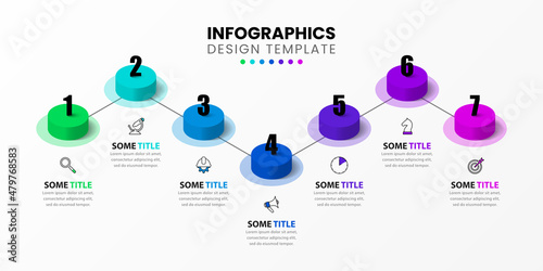 Infographic template with icons and 7 options or steps. Timeline