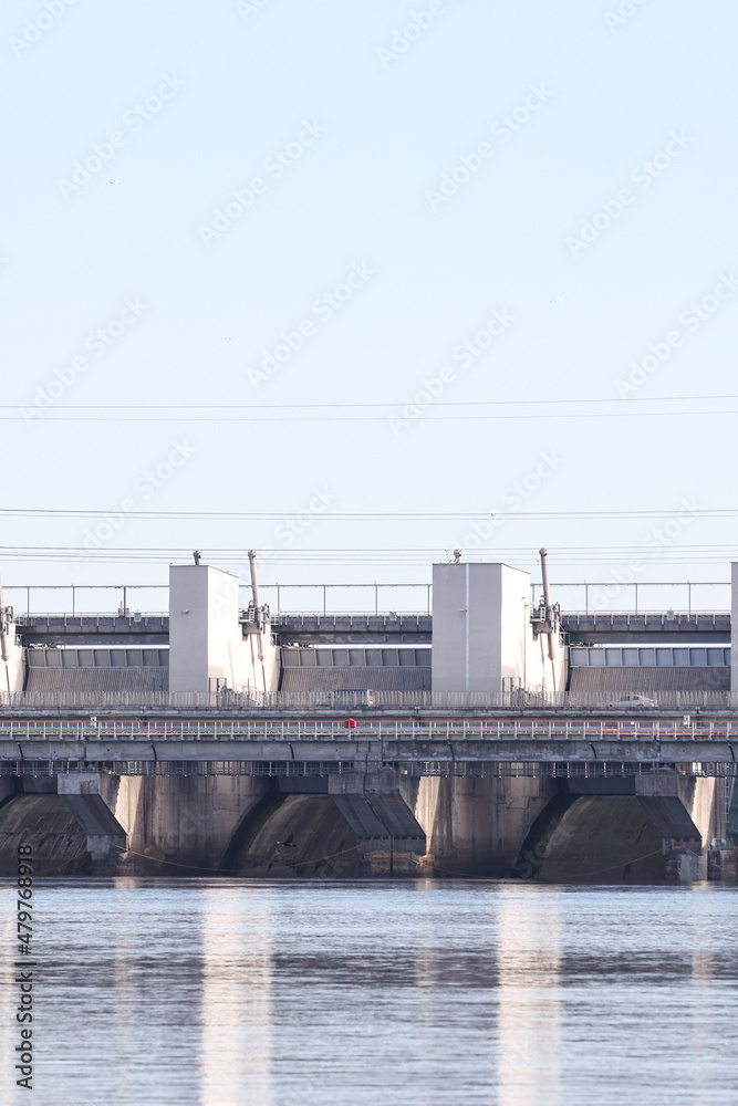 Naklejka premium Close up photo of industrial water electricity factory building.