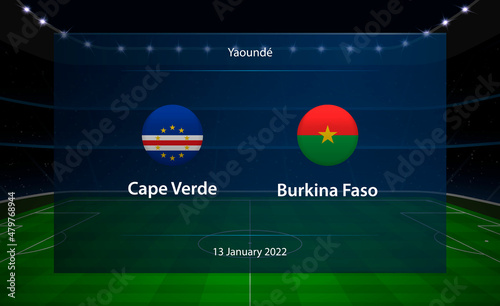 Cape Verde vs Burkina Faso football scoreboard. Broadcast graphic