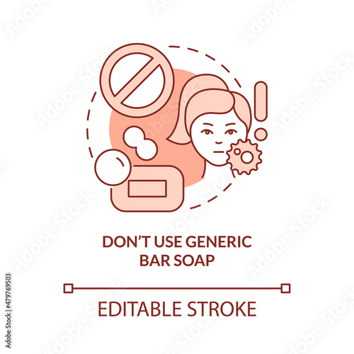 Dont use generic bar soap terracotta concept icon. Skincare routine tip abstract idea thin line illustration. Isolated outline drawing. Editable stroke. Roboto-Medium, Myriad Pro-Bold fonts used
