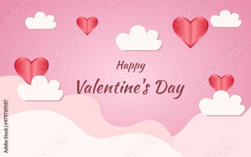 pink color happy valentines day background design. love and cloud decoration design. design for templates. design for promotion.