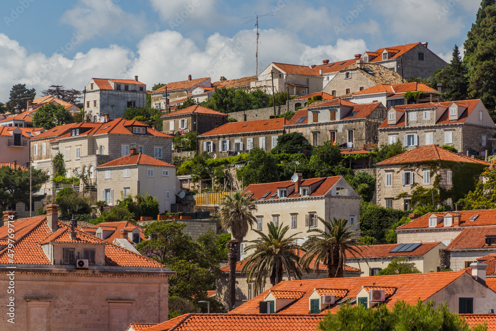 Houses on a steep slope in Dubrovnik, Croatia
