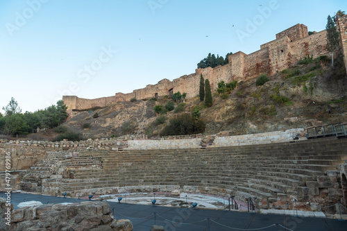 Amphitheater below the Alcazaba in the city of Malaga, Andalusia. Spain