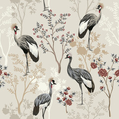 Papier peint photo Style vintage patrons Jardin chinoiserie vintage avec grues  © good_mood