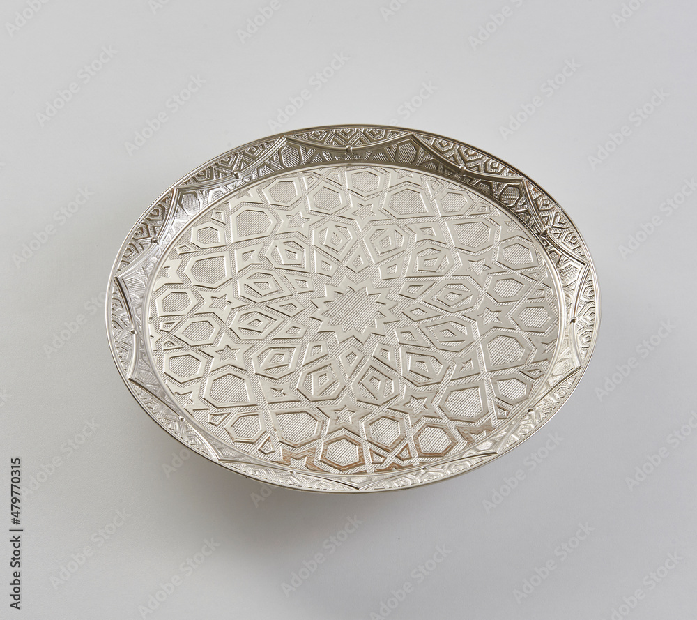 Gold and silver tray, zinc handmade white background isolated style. Gold and silver tray, zinc handmade white background isolated style.