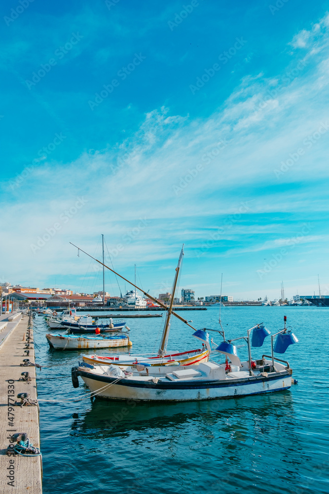 moored boats in the port of Tarragona, Spain